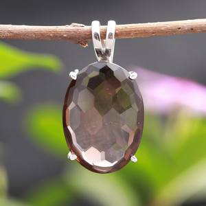 Colgante Ovalado de Cuarzo Ahumado, Plata de Ley 925, Joyería de Piedras Preciosas Hecha a Mano, Collar Delicado, Regalo para Niñas y Mujeres - Product Image 2