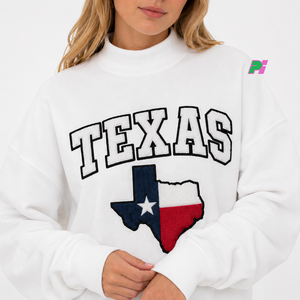 Sudadera de cuello alto para mujer, otoño/invierno, con parche bordado de la bandera de Texas, estilo casual oversize, 100% algodón polar transpirable - Product Image 5