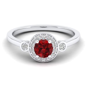 REYES New Design 14K White Gold GRA Certified Moissanite <b>Ring</b> For Women Round Cut 0.5Ct <b>Garnet</b> Gemstone Wedding Gift Jewelry - Product Image 1