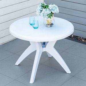 Tavolo da Pranzo Pieghevole in Lega di Alluminio Resistente con Foro per Ombrellone, Tavolo Rotondo da Esterno per Giardino, Prato e Cortile in Bianco - Product Image 2