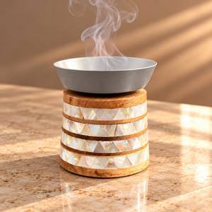 Elegante Quemador de Incienso Árabe Bakhoor Madkhan de Madera y Madreperla para Fragancia Tradicional y Decoración de Interiores de Primera Calidad - Product Image 4