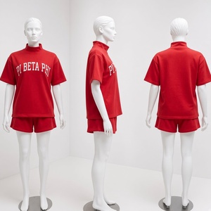 ชุดเซ็ตเสื้อยืดคอตั้งพิมพ์ลายตัวอักษรและกางเกงขาสั้น 2 ชิ้นสำหรับผู้หญิง Pi Beta Phi สไตล์ลำลองทรงหลวม ผ้าถักนิตติ้งคอตตอน เหมาะสำหรับฤดูใบไม้ผลิและฤดูร้อน - Product Image 4