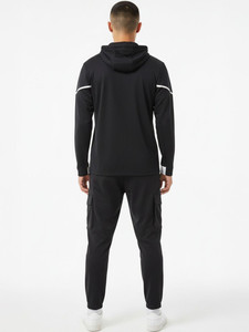 Men's Black Hooded Tracksuit Set Full Sleeve <b>Zipper</b> <b>Jacket</b> Pants Solid Color Sporty Slim Fit Summer Wear Acid Wash Printed - Product Image 2