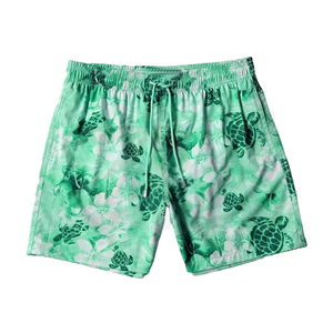 Short de bain décontracté pour homme à séchage rapide, imprimé floral tortue verte, avec cordon de serrage, taille mi-haute, longueur courte - Product Image 3