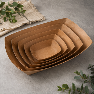 Assiette en carton kraft biodégradable et écologique jetable de 10 oz pour frites, hot-dogs et snacks – Plateau bateau - Product Image 3