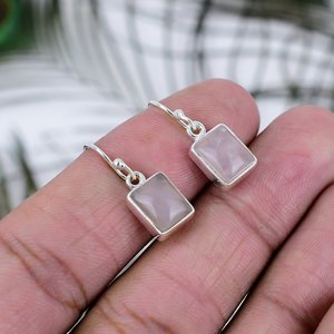 High Quality Trendy Wedding Party Rose Quartz Drop Earrings 925 Sterling <b>Silver</b> Handmade Octagon Shape Customizable Factory - Product Image 2