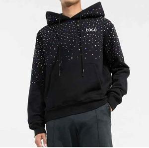 Sweat à capuche oversize pour homme, style streetwear hip-hop, effet délavé soleil, noir, imprimé personnalisé avec strass – Vente chaude - Product Image 5