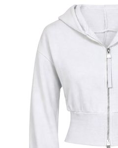 Manufacturer Custom Womens Light Grey Cropped <b>Zip</b> <b>Up</b> <b>Hoodie</b> Slim Fit Long Sleeve Casual Streetwear Cotton Fleece Sweatshirt - Product Image 4