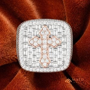 Anillo de lujo para hombre con moissanita, diseño de cruz cuadrada, chapado en oro rosa, corte baguette, estilo Hip Hop, en plata - Product Image 3