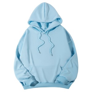 Men's Blue Hooded Sweatshirt Solid Color Oversized Fit Casual Winter Wear Regular Sleeve Knitted Fabric Pocket Embroidered - Product Image 6