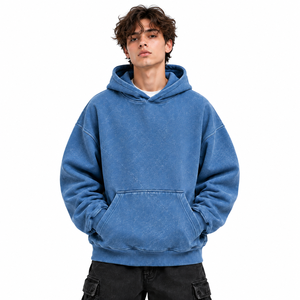 Sudadera con Capucha Azul Lavado para Hombre, Sudadera con Bolsillo Delantero, Ropa Casual de Calle - Product Image 1