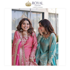 Fournisseur mondial vendant des vêtements indiens, des tenues de mariage et de fête, une collection traditionnelle de costumes Sharara en tissu Fendy Crush. - Product Image 2