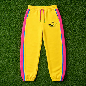 Pantalon de jogging jaune personnalisé avec logo, rayures latérales, en molleton, coupe ample, style streetwear décontracté, en coton, pour hommes, vente en gros - Product Image 6