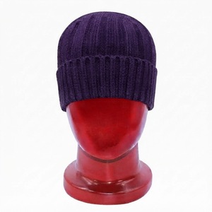 <b>Purple</b> Ribbed Knit Adjustable Beanie <b>Hat</b> 100% Acrylic Unisex Winter Warm Cuffed Skull Cap Solid Color Folded Stretch Fit Casual - Product Image 4