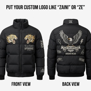 <b>Men</b> Puffer Jacket 300 GSM Nylon Shell Quilted Panels <b>Black</b> Winter Jacket With Embroidery Applique Custom Logo Warm Streetwear - Product Image 1