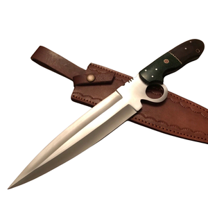 Cuchillo de Caza Bowie Hecho a Mano de Acero D2 con Mango de Palisandro y Madera Verde, Hoja Fija Plateada, Funda de Cuero Marrón, para Campismo al Aire Libre - Product Image 1