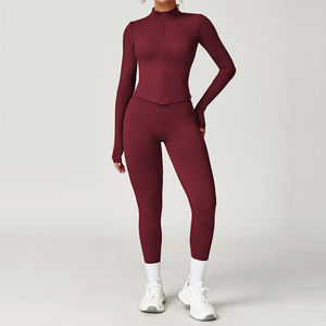 Customized Logo High Quality Workout Yoga Sets <b>for</b> Women Solid Pattern Long Sleeve Zipper Top <b>Leggings</b> Fitness Sportswear - Product Image 3