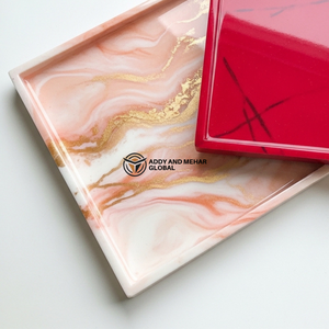 Juego de bandejas de resina epoxi premium – Bandejas cuadradas de color rojo brillante y beige mármol |   Decoración Elegante para el Hogar - Product Image 5