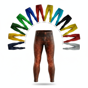 Lightweight Custom Style Faux Denim Compression Leggings Slim Fit Stretch Gym Running Workout Tights Fashion Jeggings Pants Men - Product Image 1