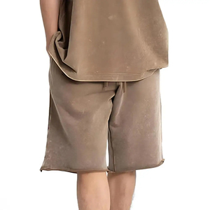 Conjunto de Camiseta y Pantalones Cortos de Algodón Transpirable para Hombre, Color Sólido, Cuello Redondo, Estilo Urbano, Tejido Liso Teñido, para Verano - Product Image 6