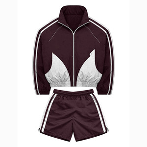 Premium 120 GSM Polyester Windbreaker Short Set Navy Red <b>White</b> Panel Design Heat Transfer Logo Windbreaker Shorts Set for Men - Product Image 2