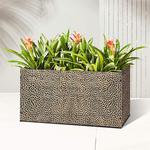 Jardinière rectangulaire en métal, cuivre martelé à la main, avec trous pré-percés, jardinière de jardin extérieure robuste - Product Image 1