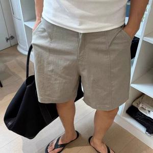 Premium <b>Old</b> Money Style White Solid Men's Summer Thin Blended Breathable Cropped Loose Straight Mid-length Mens <b>Shorts</b> - Product Image 1