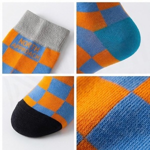 Crew <b>Socks</b> Plaid Pattern Blue <b>Orange</b> Breathable Knitted for Adults Casual Wear - Product Image 4