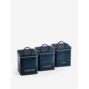 3Pcs Navy Blue Metal Kitchen Canister Set Sugar Coffee Tea Storage Container Square Airtight Bread <b>Box</b> Food Storage Tin Jar - Product Image 1