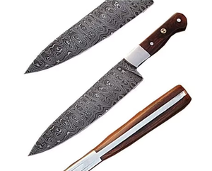 Couteau de chef en acier Damas, forgé à la main, style japonais, manche en bois, couteau de cuisine pour droitier, fabricant OEM ODM - Product Image 1