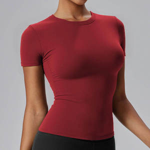 T-shirt de compression pour femme à col rond en Spandex_Polyester, coupe ajustée, anti-humidité, uni, personnalisable - Product Image 5