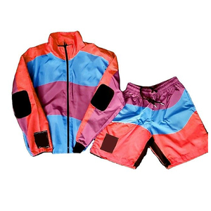 Custom Embroidery Men's High Quality Nylon Jogging Suit Reflective Logo Breathable Zipper Two Piece Short Windbreaker <b>Set</b> - Product Image 3