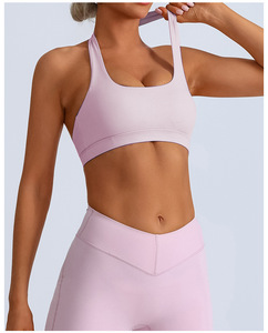 Women's Deep V-<b>Neck</b> <b>Halter</b> Sports <b>Bra</b> Solid Color Breathable Medium Support Yoga Seamless Cut-Out Front Logo Design - Product Image 3