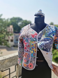 Traditional Patchwork Cotton <b>Quilted</b> Reversible Bomber <b>Jacket</b> with Hooded Collar Animal Print Eco-Friendly Features for Women - Product Image 1