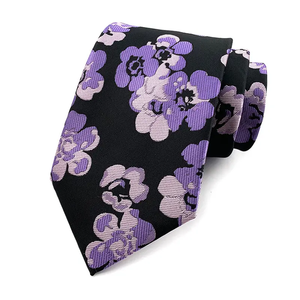 Cravate en soie florale noire, jaune et orange, tissage texturé, finition vibrante, accessoires classiques pour hommes, cravates de cérémonie - Product Image 2