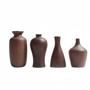 Vase en bois artisanal en forme de goutte d'eau, moderne, en noyer, pour fleurs, centre de table en bois massif lisse, décoration de salon et de maison - Product Image 2