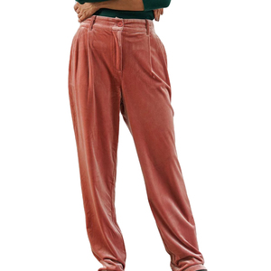 Pantalones Deportivos de Terciopelo Rosa para Mujer, Cintura con Cordón, Bolsillos Laterales, Estilo Casual para Otoño, Corte Regular - Product Image 1