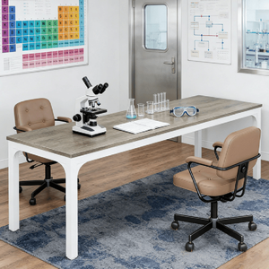 Tavolo per Laptop in Legno Massello, Scrivania per Computer per Casa e Ufficio, Superficie in Acciaio Inossidabile per Edifici Commerciali - Product Image 1