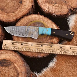 Cuchillo de caza de hoja fija de acero de Damasco RB Knives, punta de cuchillo tipo Drop Point, mango de resina, funda de cuero, 8 pulgadas, grado industrial/DIY RB-H549 - Product Image 3