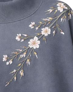 Sweat-shirt polaire gris surdimensionné personnalisé pour femme, col montant, broderie florale, pull chaud décontracté, streetwear d'hiver, coupe ample - Product Image 6