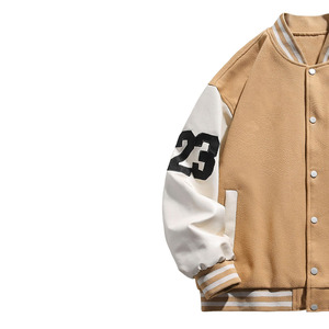 Chaqueta Varsity Ecológica para Hombre, Diseño de Parches en Color Bronceado y Blanco, Letras '23 Backman', Corte Regular, Cuello Alto, Estilo Casual para Otoño - Product Image 3