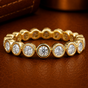 แหวนแต่งงานทองคำแท้ 14K ประดับเพชรทรงบริลเลียนต์เจียระไนแบบ Eternity เต็มวง ชุบโรเดียม เพชรเพาะเลี้ยงในห้องปฏิบัติการ เกรด DEF-VVS สำหรับงานหมั้นและงานแต่งงาน - Product Image 1