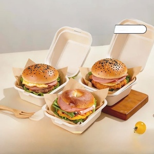 Boîte à hamburger en bagasse de canne à sucre, emballage alimentaire jetable en forme de coquille, 6x6 pouces, boîte à lunch, emballage de hamburger en forme de coquille - Product Image 1