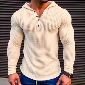 Sweat-shirt à capuche pour homme en tricot gaufré à manches longues, coupe classique pour l'automne et l'hiver - Product Image 6