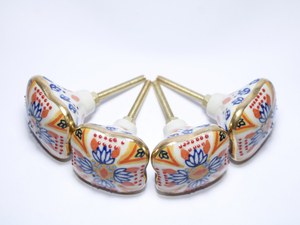 Hand Painted Square Ceramic Cabinet <b>Knobs</b> & Drawer Pulls-Mediterranean Style Floral Design Decorative <b>Furniture</b> <b>Handles</b> - Product Image 2