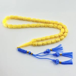 Rosario Budista de Resina Amarilla Pintado a Mano, 33 Cuentas, con Borla Azul, SOFIYA CRAFT, Decoración para el Hogar - Product Image 1