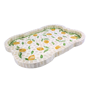 Bandeja de borde curvo de MDF hecha a mano con diseño de incrustaciones de Capiz de hoja de limón, bandeja decorativa para servir para cocina, comedor y decoración del hogar - Product Image 5