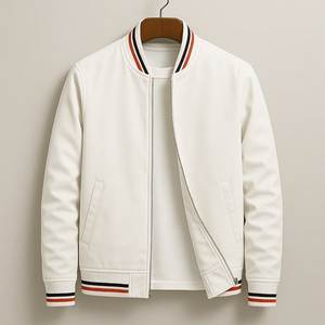 Blouson bomber pour homme, couleur unie, fermeture éclair, col rabattable, coupe-vent décontracté en polyester, idéal pour l'automne - Product Image 2