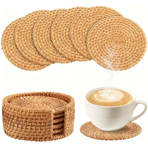 Best Quality Rattan <b>Coaster</b> Placemat Pad <b>Coasters</b> Kitchen Table Mats New Design Rattan <b>Coaster</b> <b>Drink</b> Accessories - Product Image 3