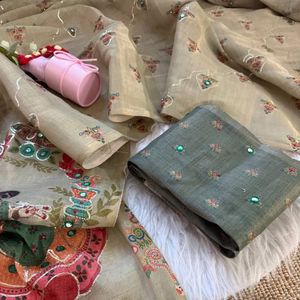 Sari en soie pure de qualité supérieure brodé avec des motifs Aari Khatli, pallu à pompons de créateur, prix de gros pour l'été, Royal Export - Product Image 5